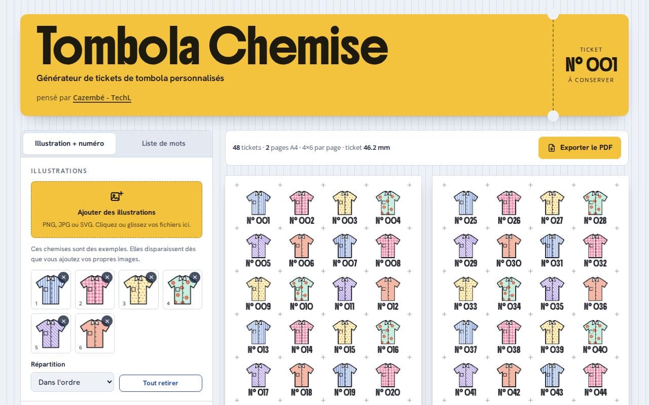 Aperçu du site Tombola Chemise